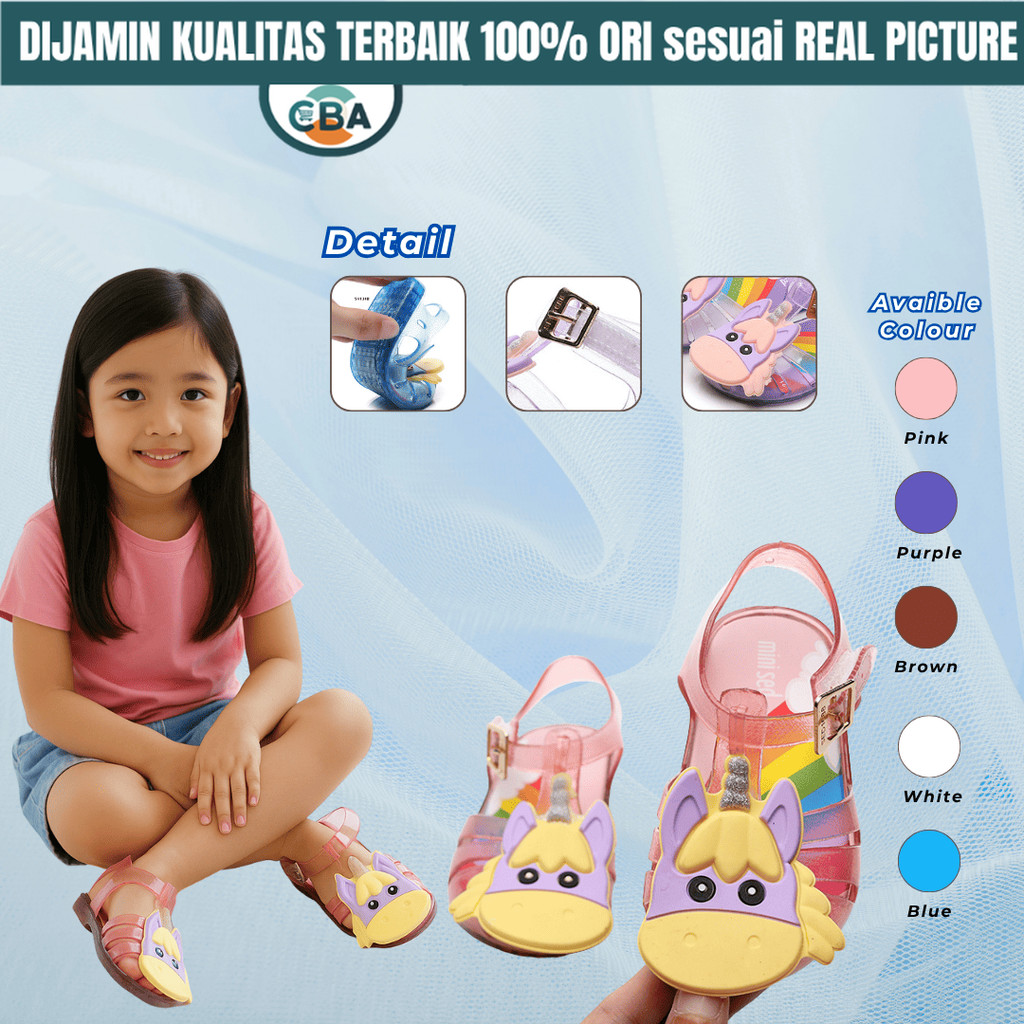 Sepatu Sandal Sendal Jelly Shoes Anak Perempuan Cewek Glitter Karakter Unicorn Lucu Premium Import