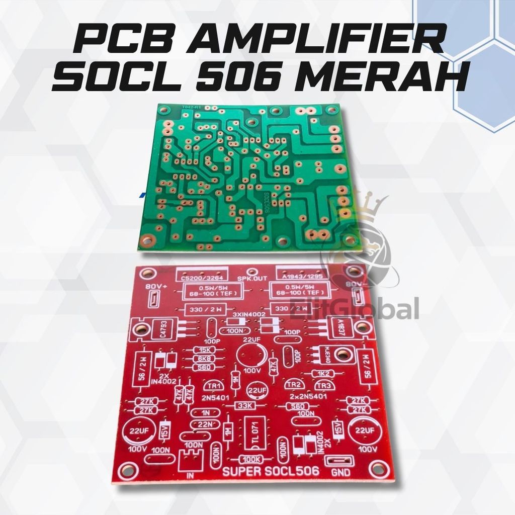 PCB Amplifier SOCL 506 Merah/Hitam/Hijau – FR1 Cocok Untuk Audio DIY