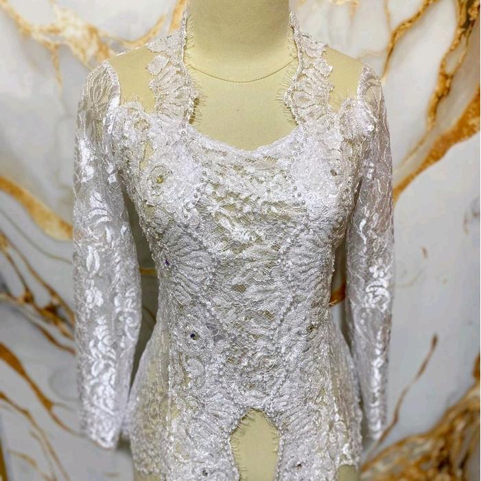 kebaya metalik modif tile payet premium - putih, s