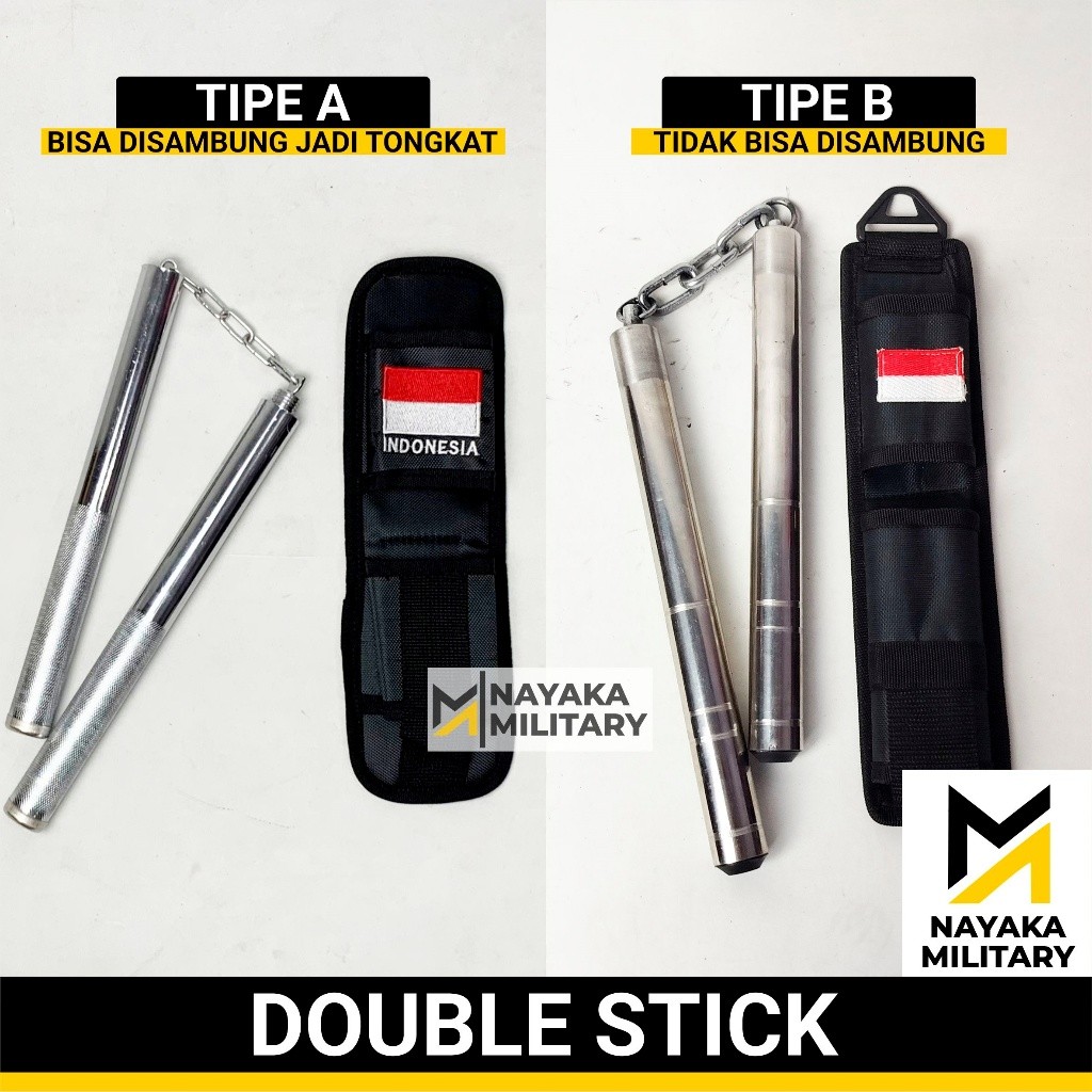 Double Stick Besi Dobel Stik Tongkat Bela Diri Nunchaku TNI Polri Tentara Brimob Kostrad
