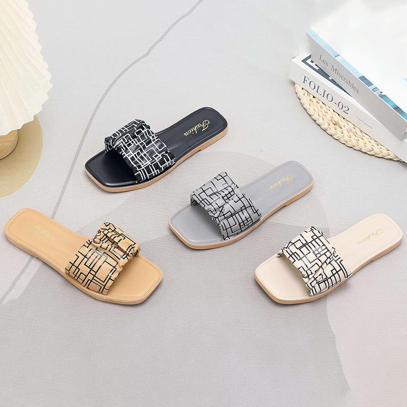 [R Running]Fashion Sandal Selop Wanita Musim Panas 2025 , Desain Grid Eksklusif Sandal Selop Wanita 