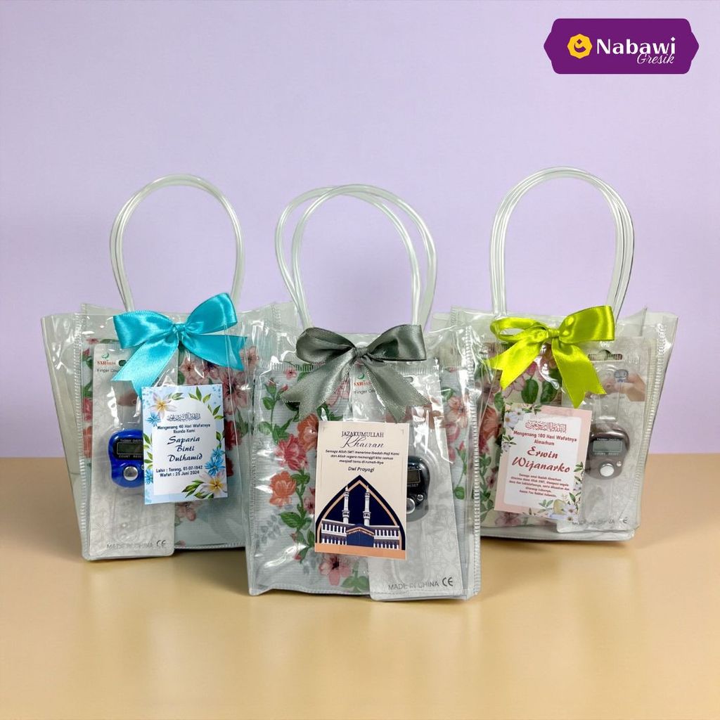 Hampers Souvenir Sajadah Sujud Suede Kemas Tas PVC Oleh Oleh Haji dan Umroh Free Kartu Ucapan - Naba
