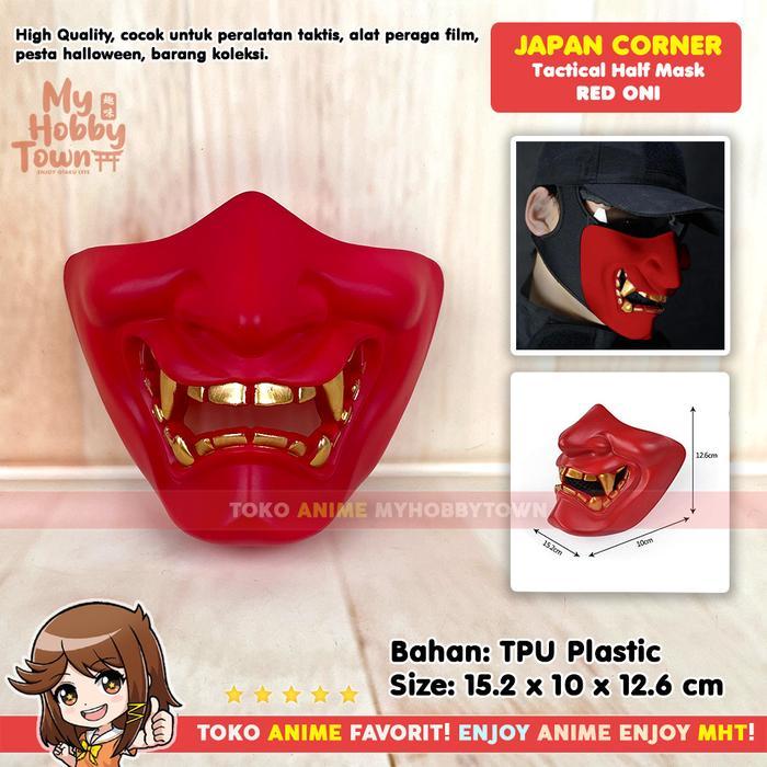 Topeng Anime Jepang Noh Kabuki Hannya Merah Oni Demon Mask Half Face