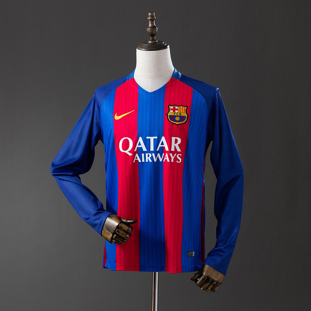 Jersey Barcelona 16/17 Home Long Sleeve Retro T shirt pria