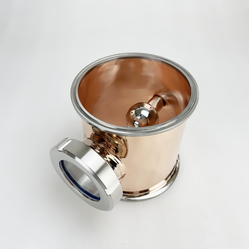 6" OD166.7 Tri-Clamp Copper Sight Glass Union Tee With 3/4" OD50.5mm Spray Ball,Distillation Lens Co