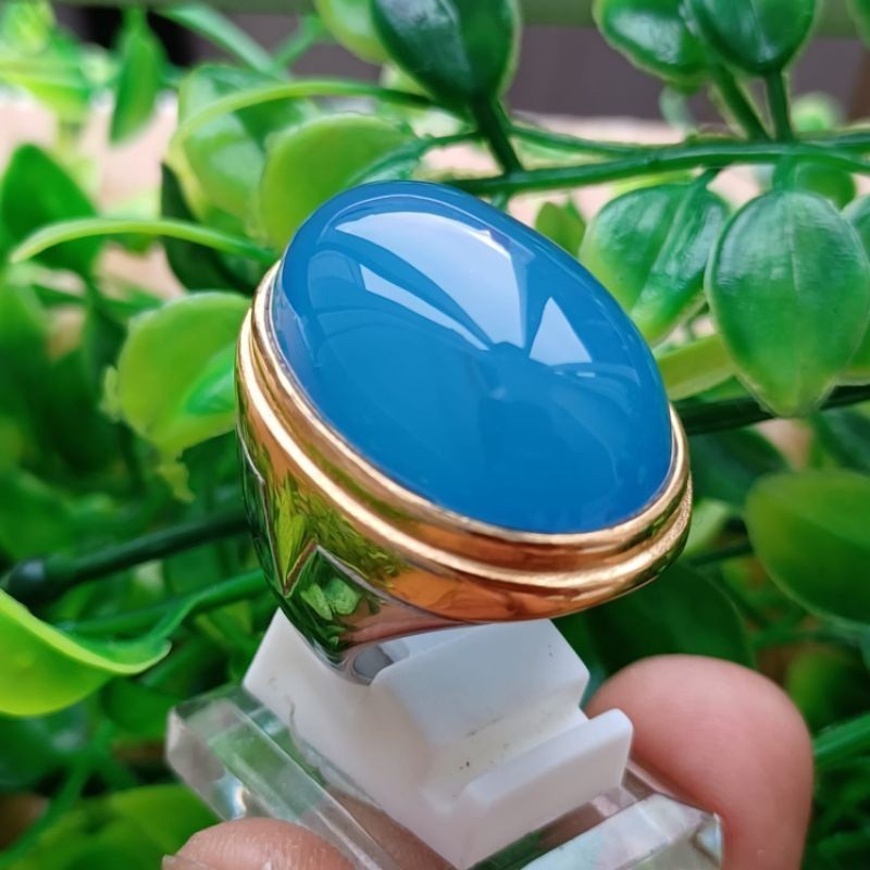 CINCIN BATU AKIK ANGGUR BIRU CHALSEDONY SIZE BESAR/JUMBO
