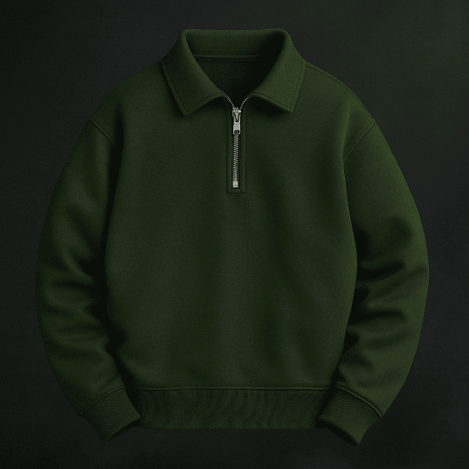 DELISTORE LASTKISS Sweater Klasik Polo Half Zip Rugby Basic – Hijau & Putih