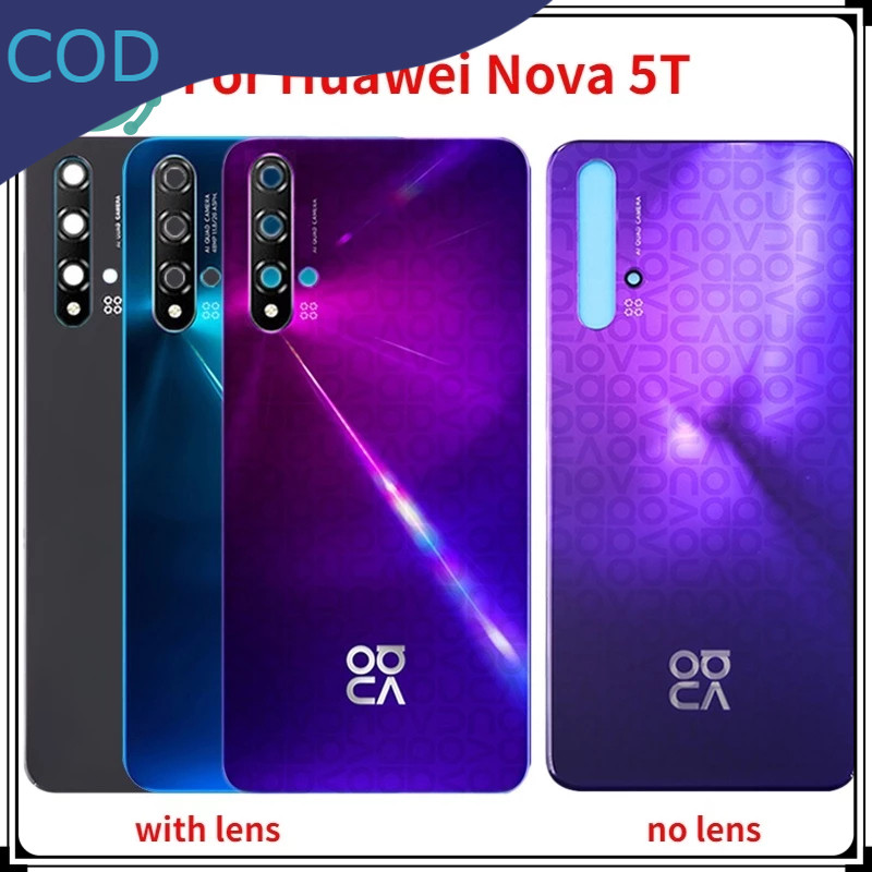 For Huawei Nova 5T Battery Back Cover 3D Glass Panel Rear Door Nova 5T Glass Housing Case With Lens