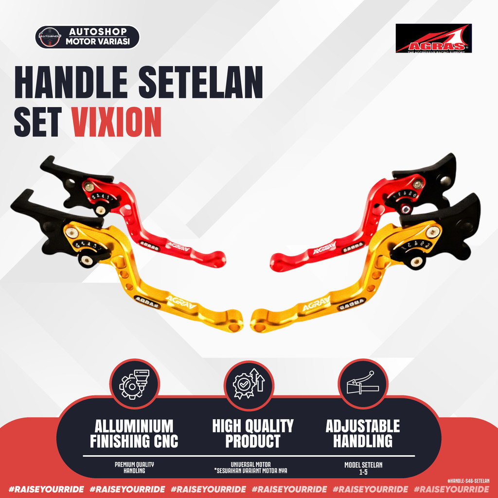 Handle Rem & Kopling VIXION – Full CNC Aluminium | Setelan Bisa Diatur | Warna Gold Merah | Tuas Rem