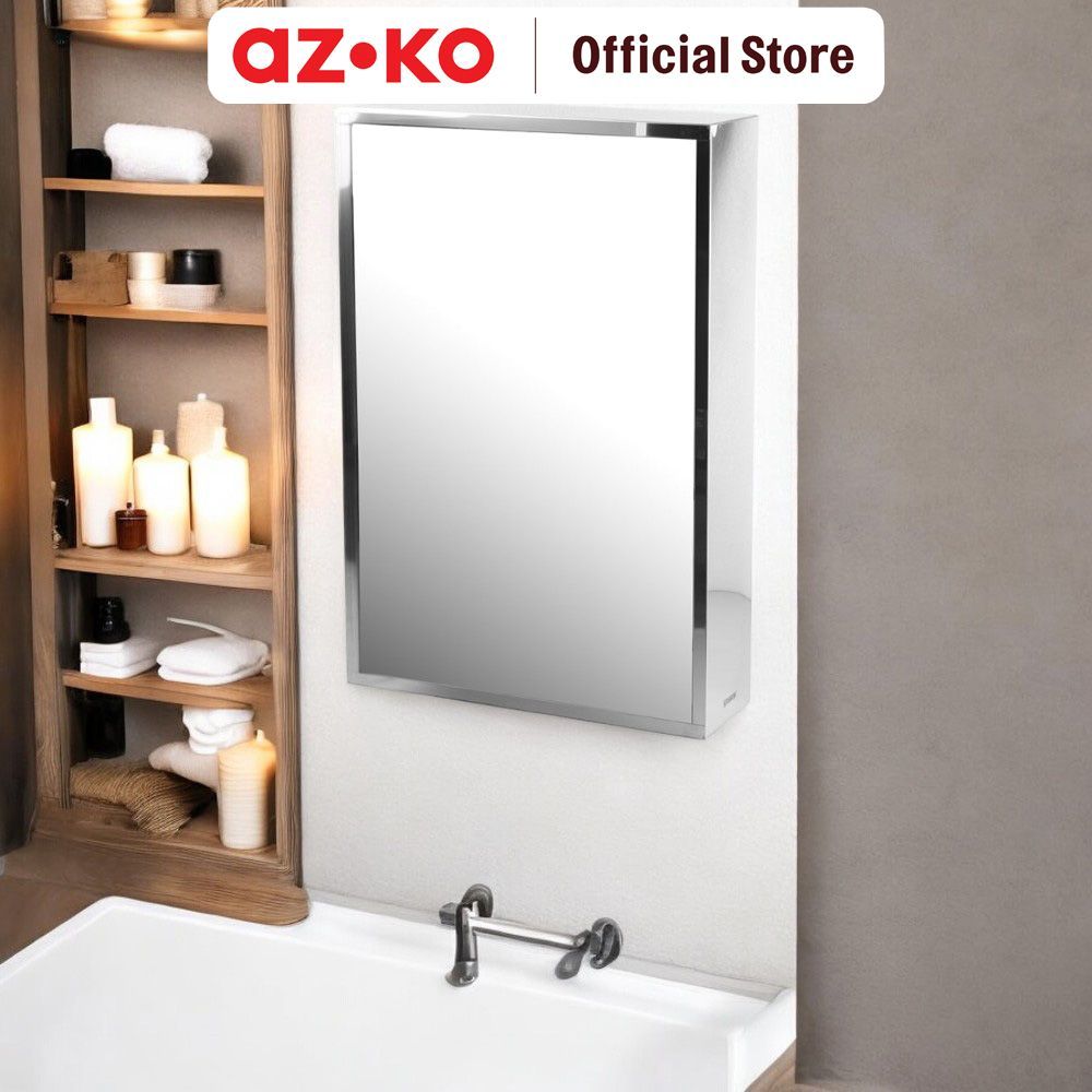 AZKO Fosa Kabinet Kamar Mandi Dengan Cermin & Gantung - Silver Lemari Penyimpanan Kamar Mandi Bathro