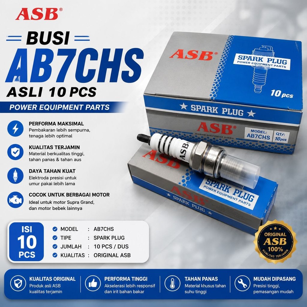 Busi  AB7CHS ASB Motor GRAND PRIMA WIN MIO REVO JUPITER Z SUPRA LEGENDA AB7CHS ASB (isi 10pcs) BISA 