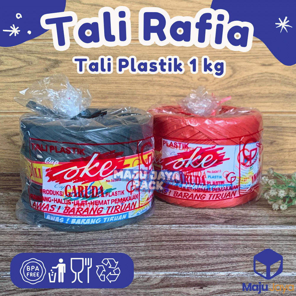 Maju Jaya - Tali Rafia 1/2 KG 1 KG Warna Hitam Merah Kuat / Tali Rafia Kiloan Berkualitas