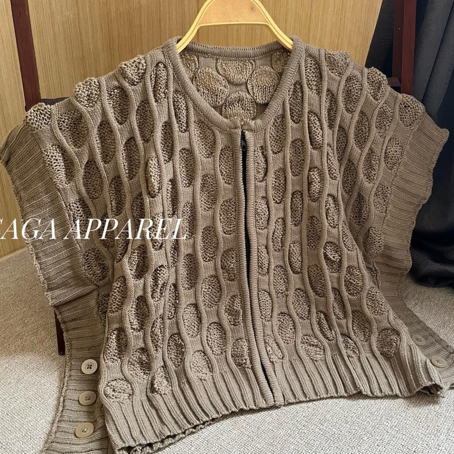 Yomanah Vest - Atasan Vest Rompi Rajut Zipper Crop Wanita Variasi Kancing Samping Kekinian