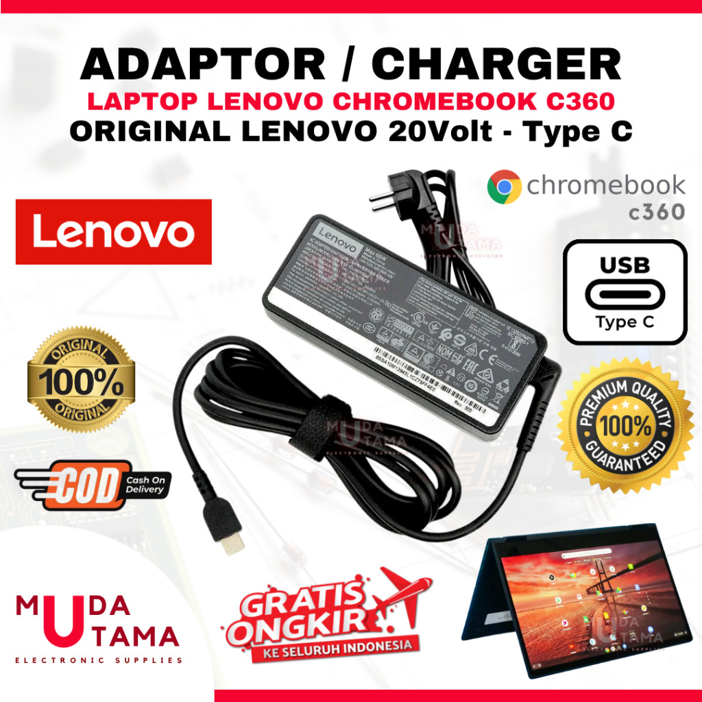 Adaptor Charger Laptop LENOVO C630 Chromebook Type C Original - Adaptor Laptop LENOVO C630 Chromeboo
