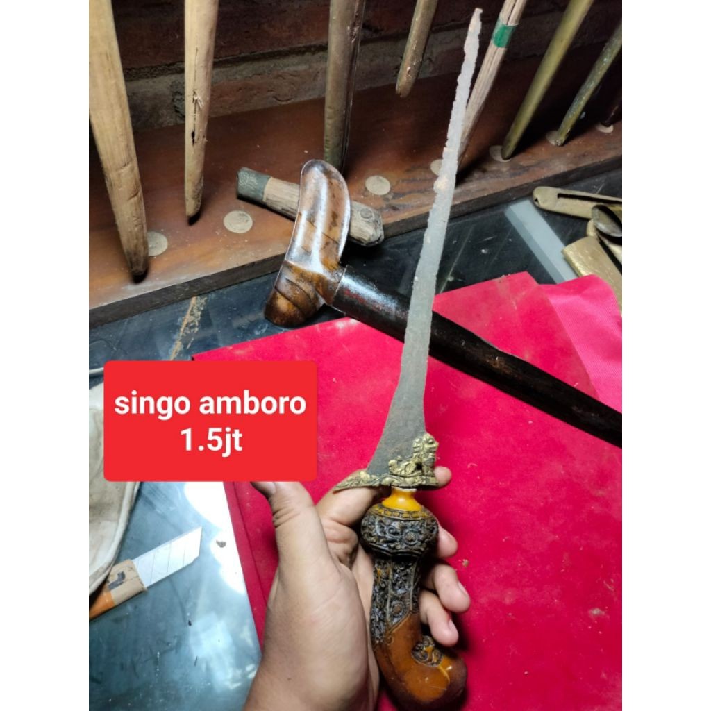 Keris Singo Barong Kuno Sepuh Kinatah Lapis Emas Warangka Gayaman Solo
