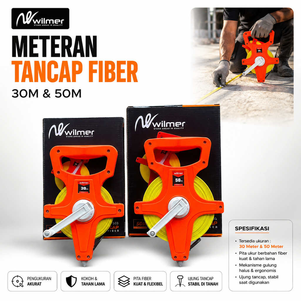 Meteran Tancap 50 Meter Fiber Tanah Roll Gulungan / Meteran Fiber