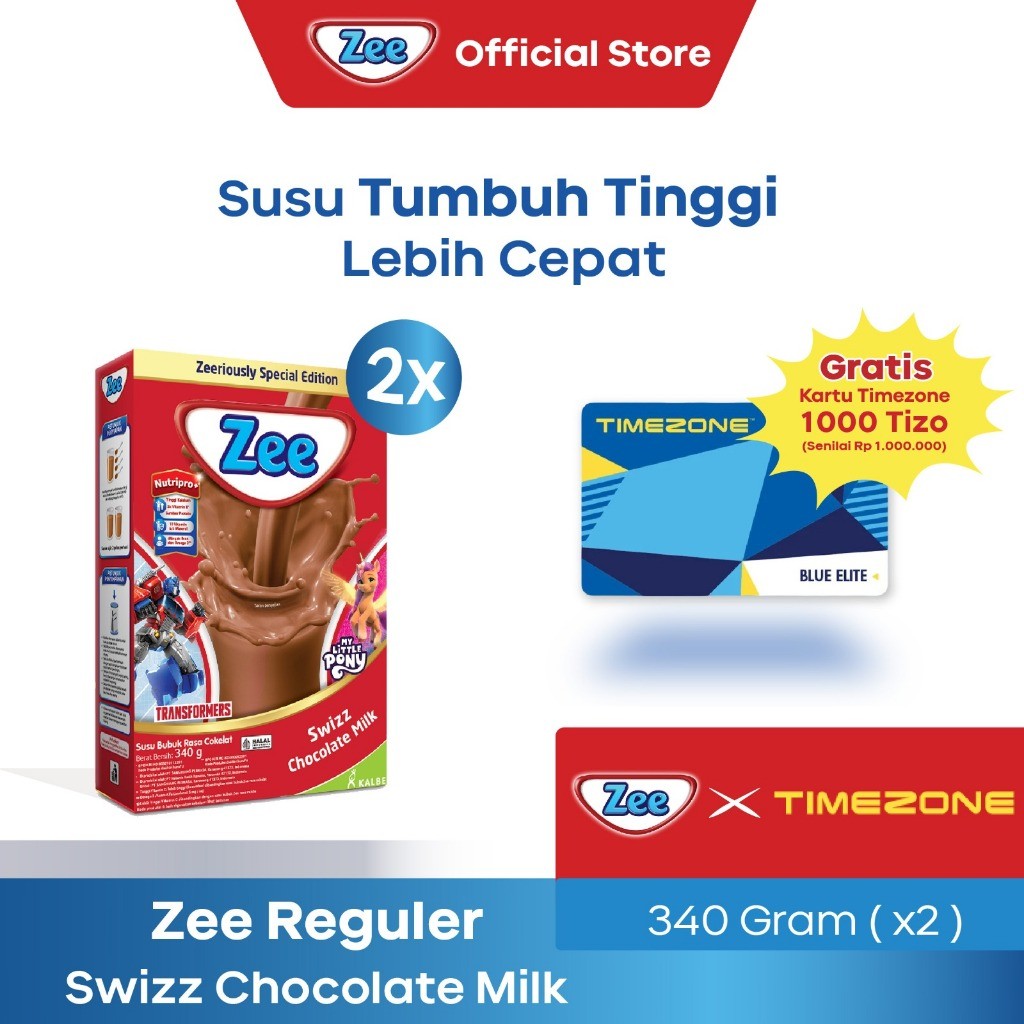 [2 PACK] Zee Reguler Swizz Chocolate Milk 340gr (FREE Timezone Blue Elite Card Rp1.000.000) - Susu T