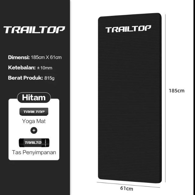 Gym Yoga Mat Black -Gym Fitness Matras Olahraga Anti Slip Workout 10mm