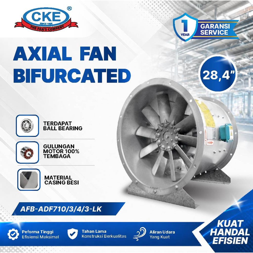 CKE Axial Fan Bifurcated 28.4 Inch 380V 10 Blade Blower Ducting Ventilasi Industri Gedung Komersial