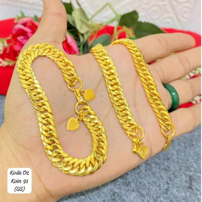 Gelang Sisik Naga Koin 91 Asli Emas Anti Karat