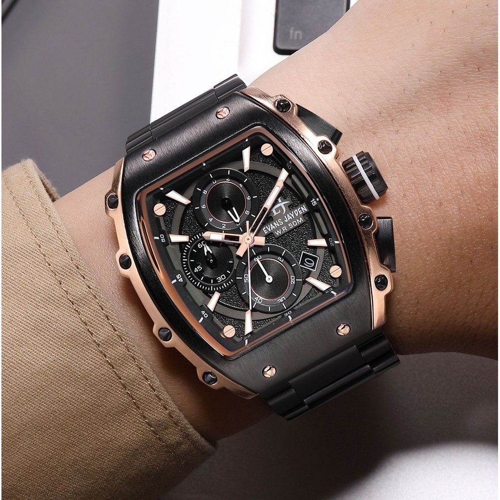 Evans Jayden Jam Tangan Pria 9599 Rantai Stainless Steel Chronograph Kaca Sapphire Water Resistant 5
