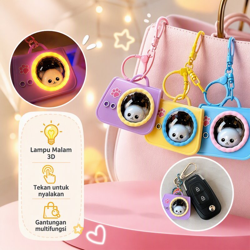 Gantungan Kunci Kucing Mini Lampu Malam 3D Aksesoris Tas Lucu Untuk Mobil Motor