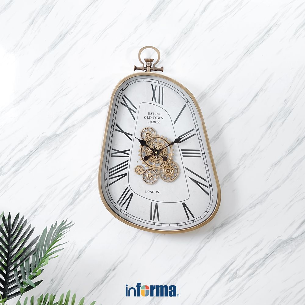 Informa Jam Dinding Gear 39x8x62 cm - Putih/Gold Wall Clock Jam Tembok Dekorasi Dinding