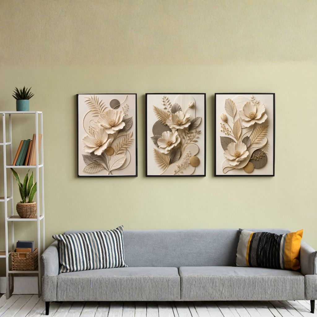 Poster Hiasan Dinding Bunga 3D Aesthetic Minimalis MDF Kamar Ruang Tamu