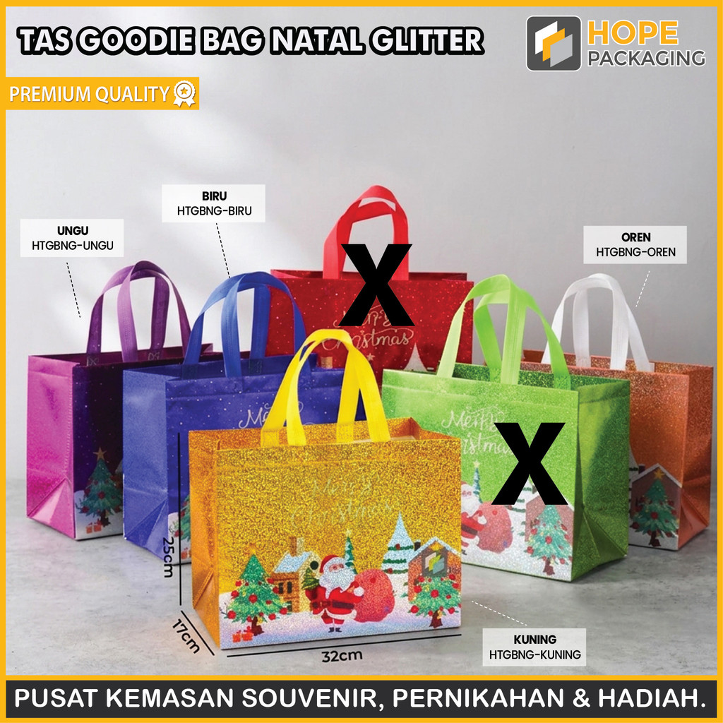 HOPE BOX Tas Goodie Bag Natal Glitter / Tas Souvenir Natal / Goodie Bag Hampers Natal / Goodie Bag P