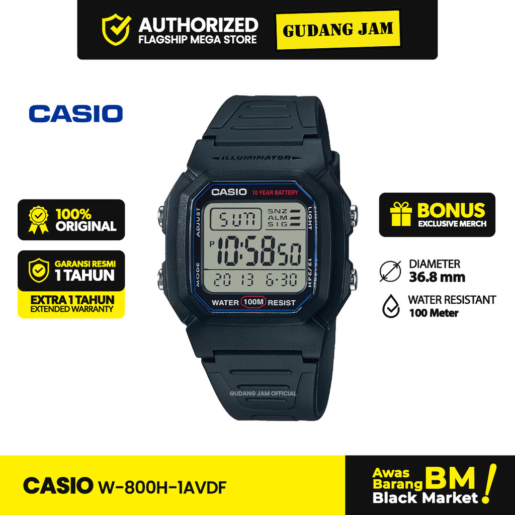 Jam Tangan Pria Casio Original W-800H-1AVDF Water Resistant 100M