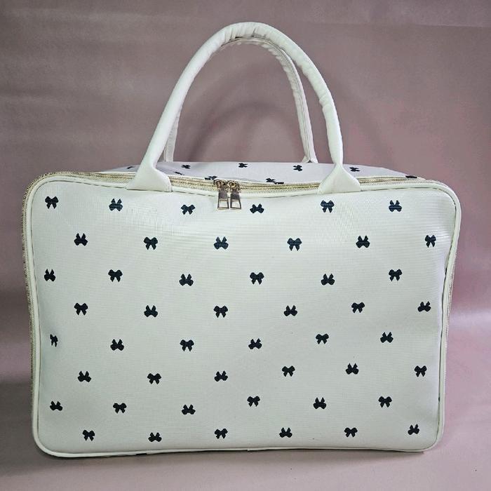 Ready Stok tas travel  Wanita motif pita tas koper jinjing tas mudik - Cream