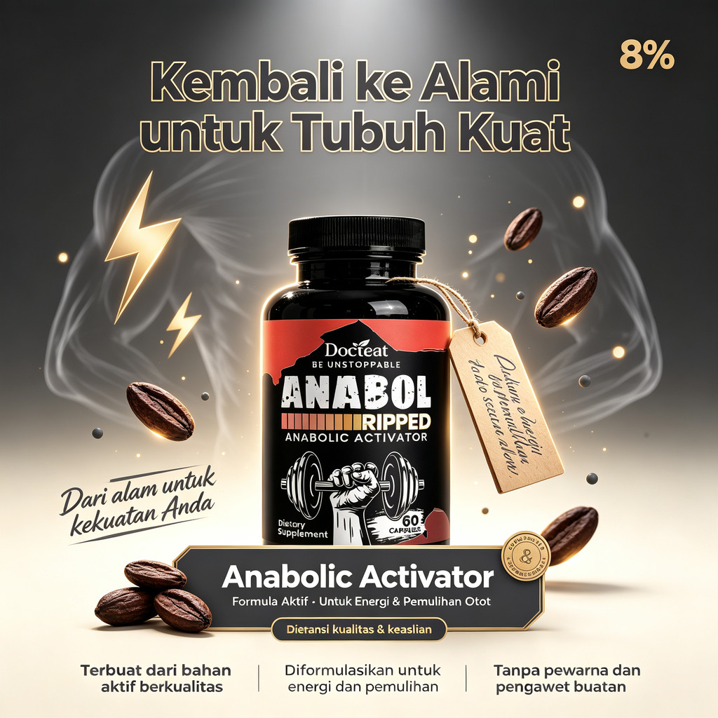 Docteat Anabol merobek 60 kapsul, aktivator anabolik yang mendukung energi, daya tahan, dan pemuliha