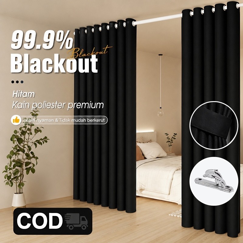 Gorden Blackout Hitam Premium Tirai Kamar Tidur Home Theater Pintu Ruang Kerja Blokir Cahaya 99% Ant