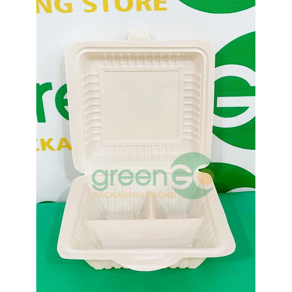 MEAL BOX POLOS SEKAT 3 ISI 20PCS BAGASSE LUNCH BOX KOREAN BENTO CAKE - SEKAT 3