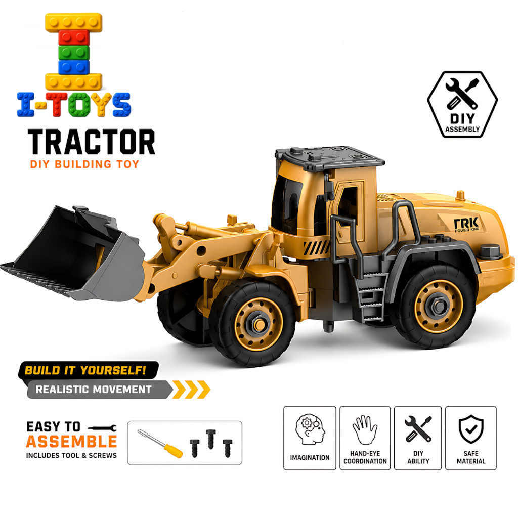 I-TOYS ASSEMBLY ZONE TRACTOR YW910 Traktor Diecast Konstruksi Anak Untuk Aktivitas Bermain Rakitan