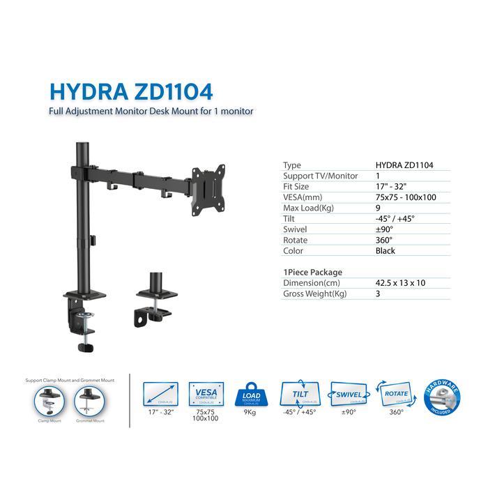 BRACKET MEJA LCD LED TV 1 Monitor 13" - 27" OXIMUS HYDRA ZD1104 Black Kabel - OXIMUS HYDRA ZD1104