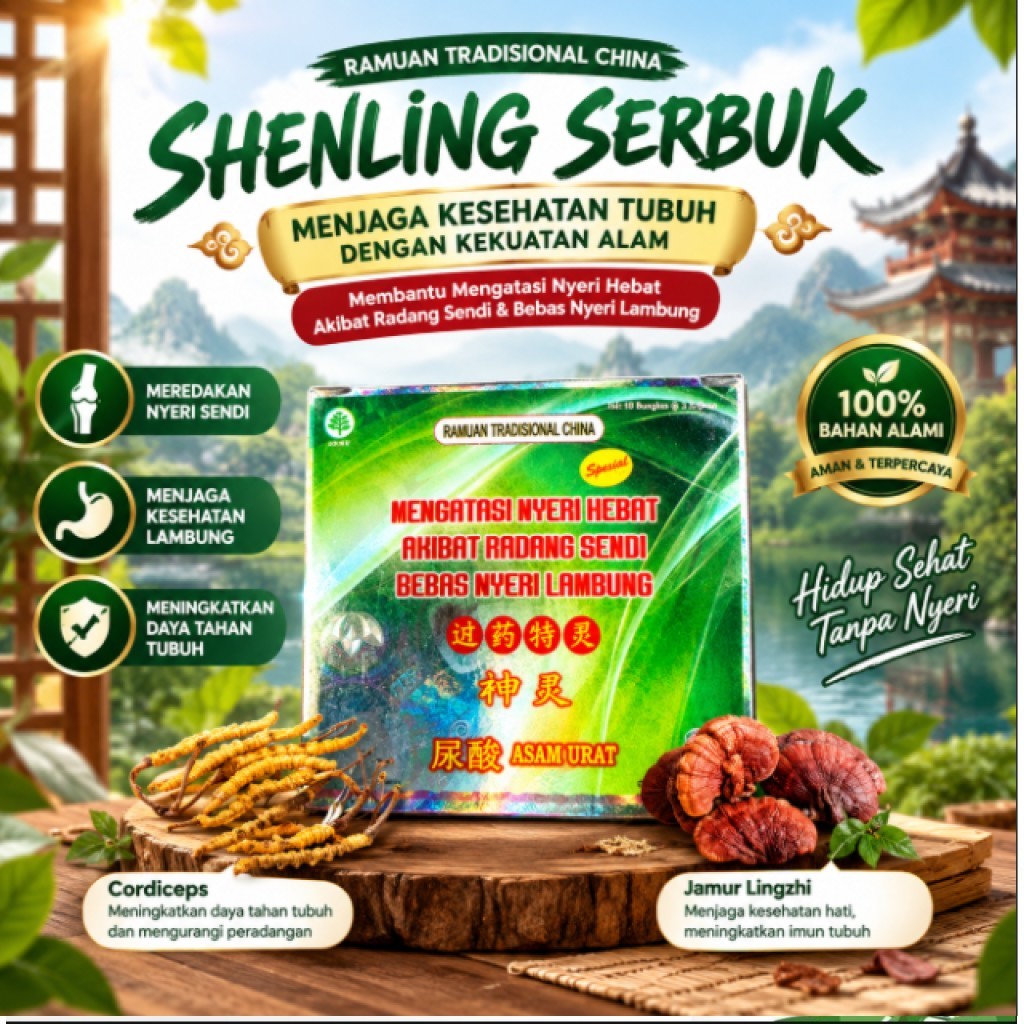SHENLING SERBUK RAMUAN TRADISIONAL ( SHENLING SERBUK ) HALAL BPOM SHEN LING ShEnlInG Asam Urat Herba