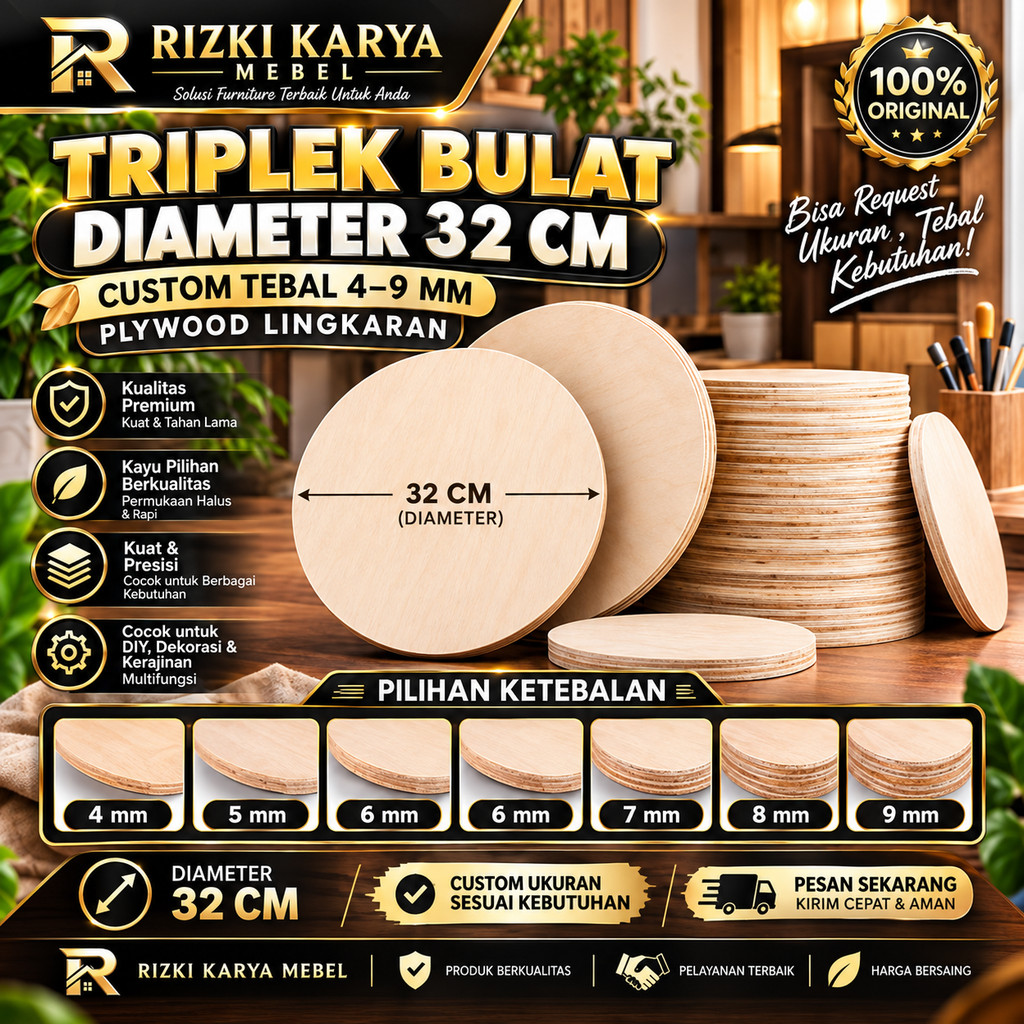 Triplek Bulat Diameter 32 CM | Custom Tebal 4–9 MM | Plywood Lingkaran