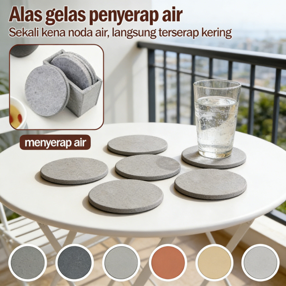 Gelas Diatomite Coaster / Round Diatomite Coaster / Coaster Alas Gelas Serap Air / Diatomite - Dry