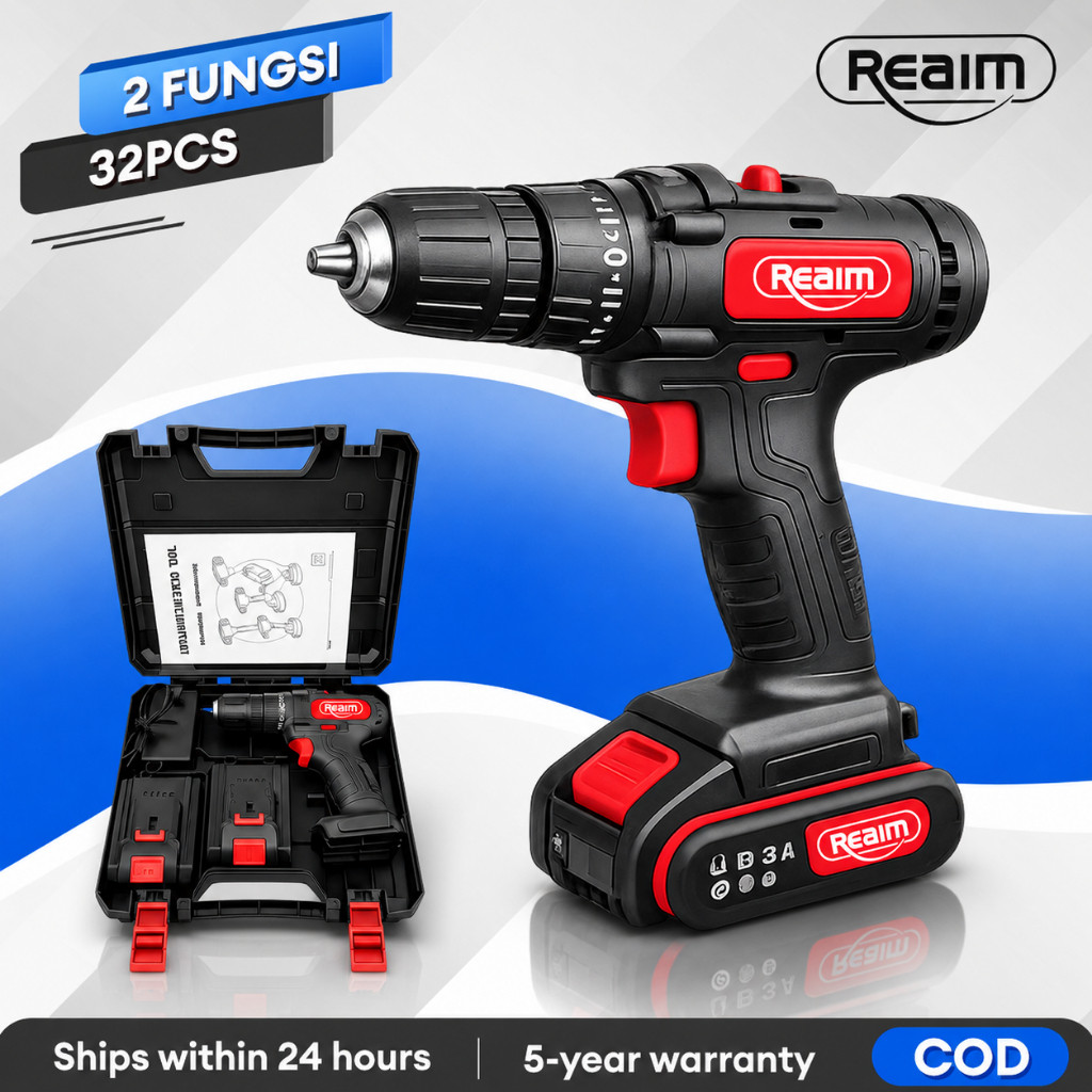 Reaim Mesin Bor 10MM Bor baterai Bor Listrik Electric Drill Bor Impact listrik Bor listrik Set
