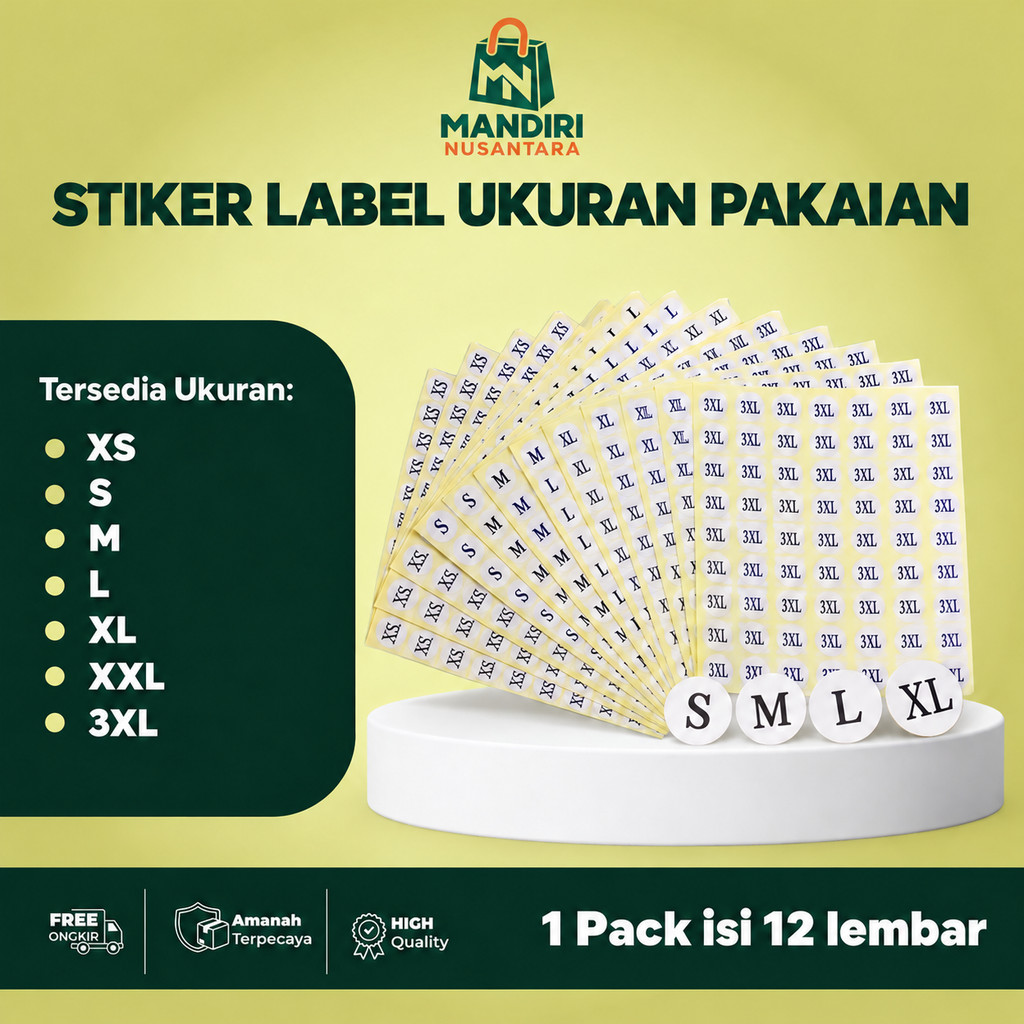 [ 12 LEMBAR ] Stiker Label Ukuran Pakaian | Stiker Label Size Baju | Label Stiker Size Baju| Stiker 
