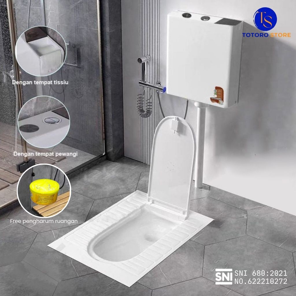 WC Jongkok Keramik Mr. Tao - 1 Set Watertank Flush Hemat Air, Kloset Jongkok Dengan Penutup