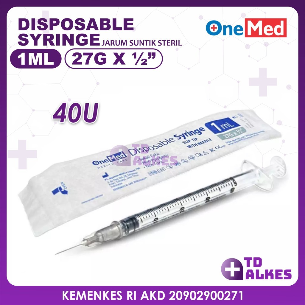 Onemed Disposable Syringe 1ml 40U isi 100 Spuit Sterile Jarum Suntik Steril Slip Tip with Needle Ins