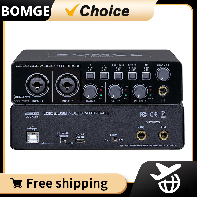 BOMGE U202 USB Audio Interface with Mic Preamplifier XLR/TSR/TS Ports 48V 32-Bit/192kHz Resolution f