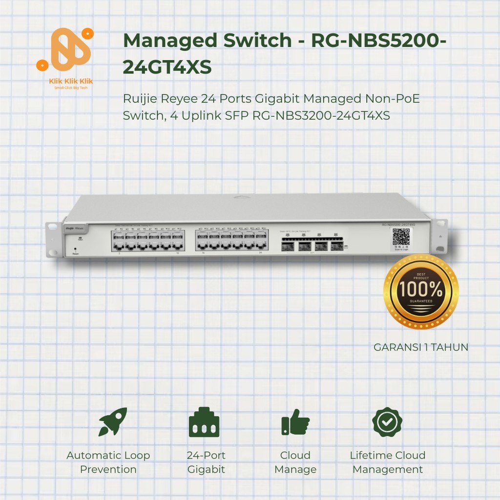 Ruijie Switch RG-NBS5200-24GT4XS 24 Port Gigabit 4 SFP+ 10G Enterprise Managed Networking