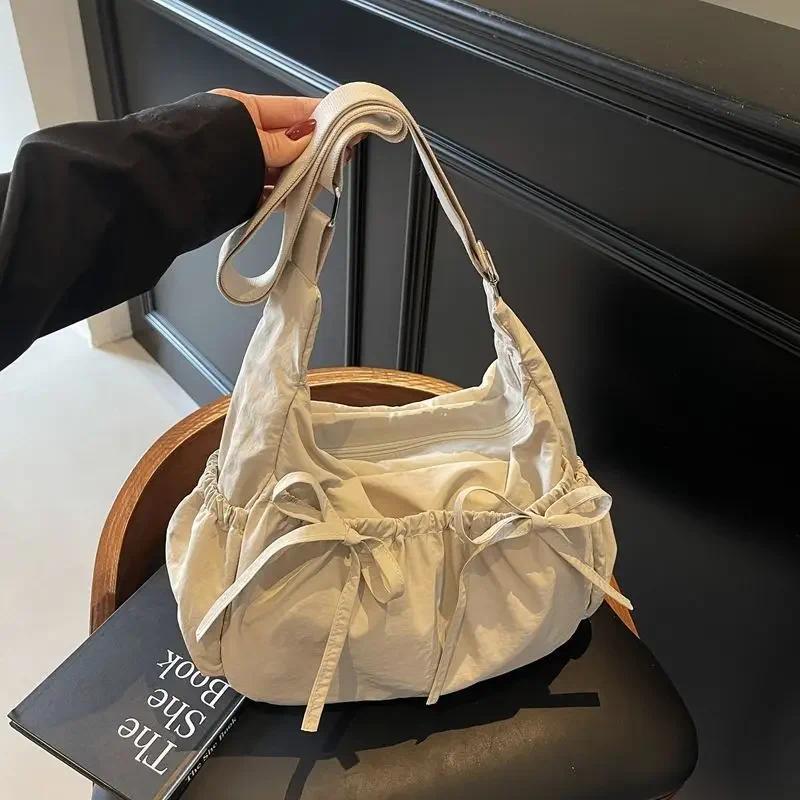 Large Capacity Drawstring Crossbody Bag Casual Commuting Outdoor Nylon Shoulder Bag Tote Bag Foldabl