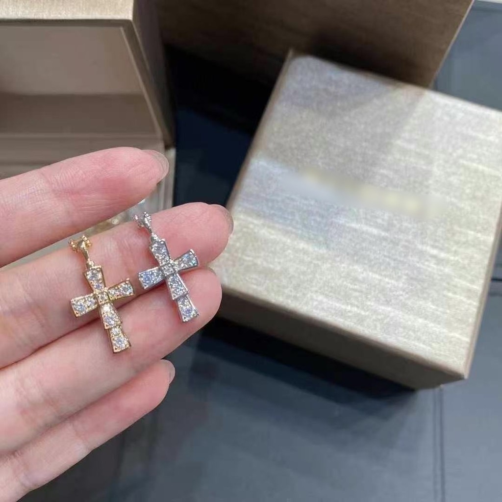 Kalung, salib perempuan berlapis 18k mawar emas liontin berlian penuh laki-laki