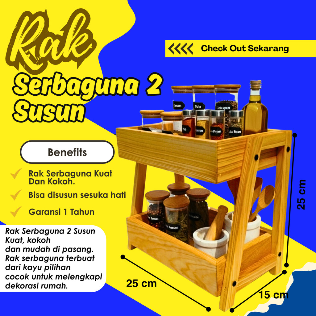Rak Kayu Serbaguna Susun 2 Rak Skincare Rak Perkakas Minimalis