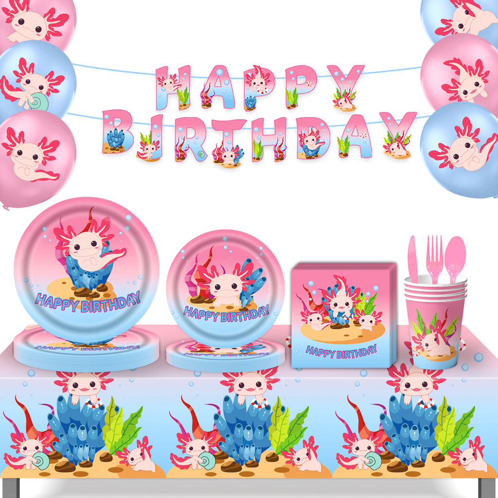 Axolotl Birthday Theme sposable Tableware Supplies, Axolotl Birthday Birthday Party Decoration Set, 
