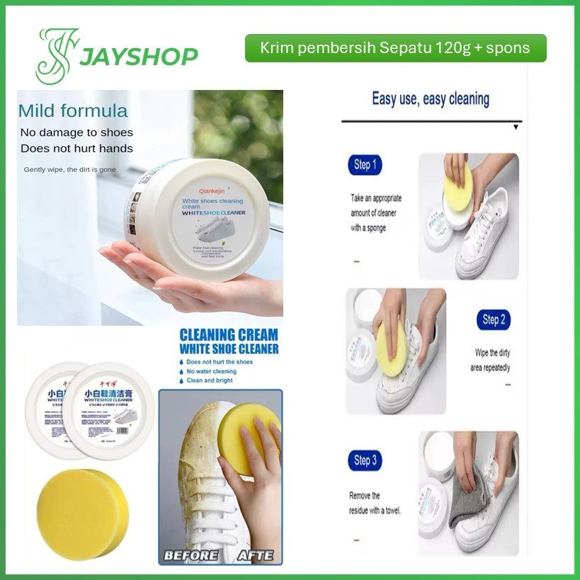(GROSIRAN) Krim Pemutih Sepatu 120G + Spons Cream Pembersih Sepatu White Shoes Cleaner Multifungsi